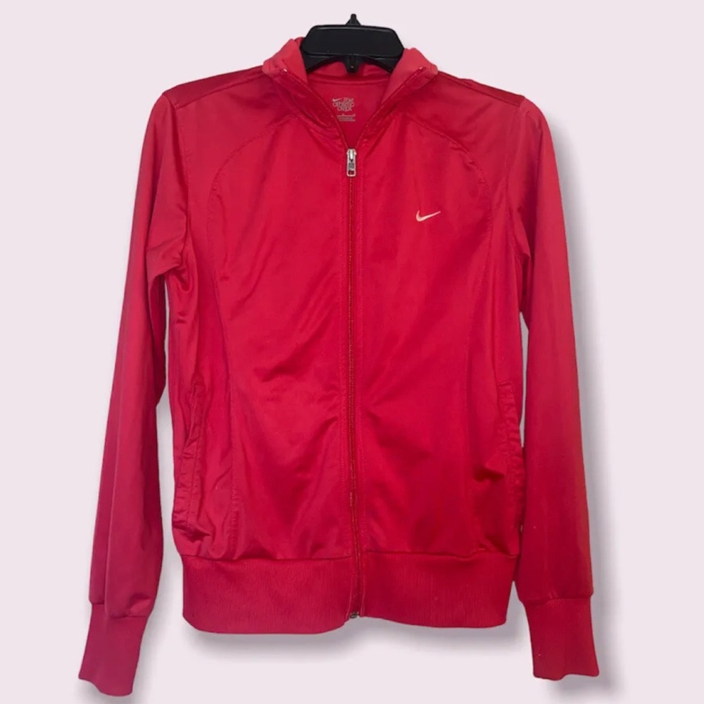 Nike Jacket Red Dark Pink Ladies Size M Medium Ladies Zip Up Top White Check